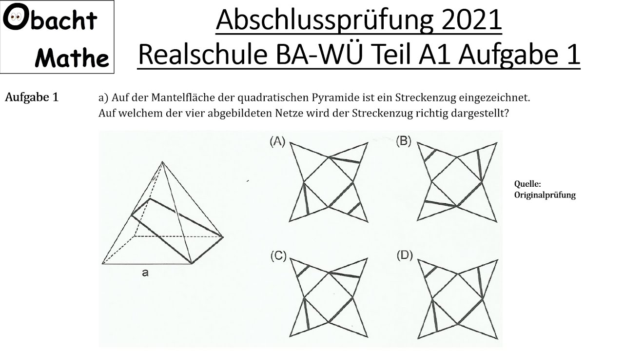 Abschlussprüfung Mathe 2021 Realschule Baden-Württemberg Teil A1 Aufgabe 1 vorgerechnet |ObachtMathe