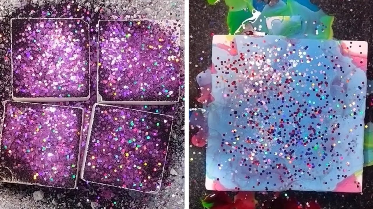 Fresh Gym chalk blocks+ cornstarch paste+🖤 pigment topped with glitter crush |Happy New year| |ASMR|