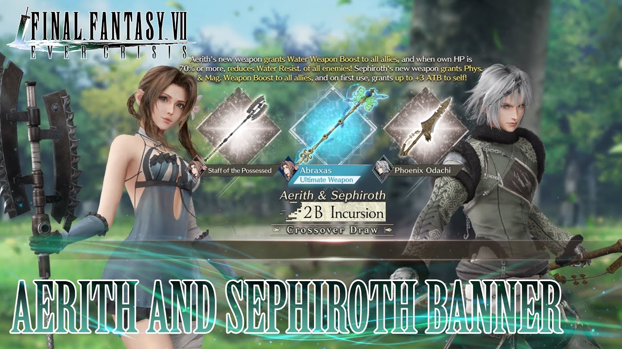 Aerith and Sephiroth Nier crossover banner review || Final Fantasy VII Ever Crisis