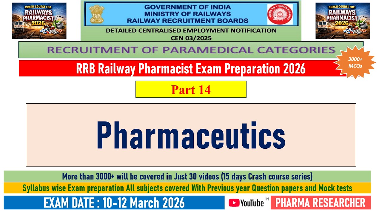 Pharmaceutics MCQs II Railway Pharmacist exam preparation 2026 #pharmacist