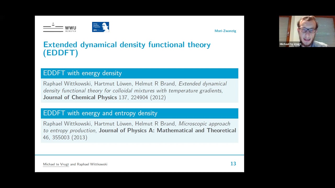 Michael teVruugt U Muenster:DDFT via the Mori Zwanzig Formalism:From Physics to Philosophy