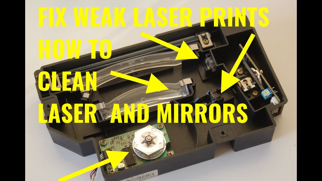 Чистка лазера и зеркала лазерного принтера HP LaserJet для исправления некачественных отпечатков ...