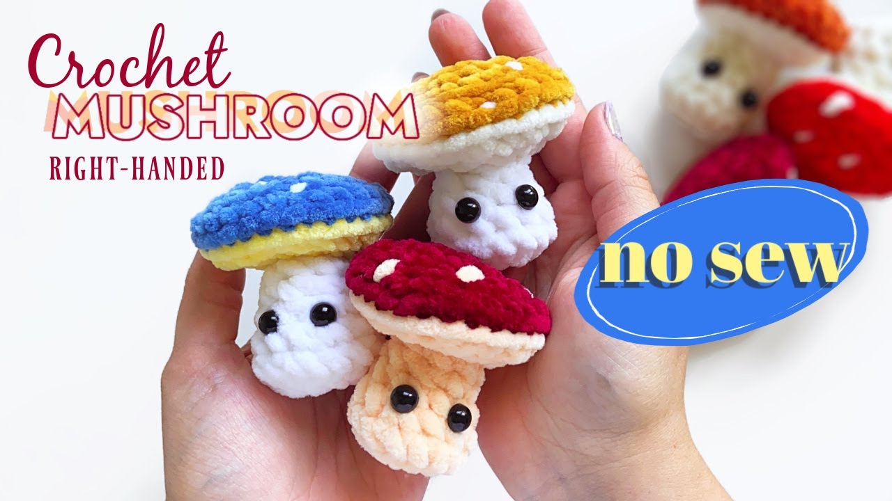BEGINNER FRIENDLY - NO SEW CROCHET POCKET MUSHROOM TUTORIAL - Right-Handed