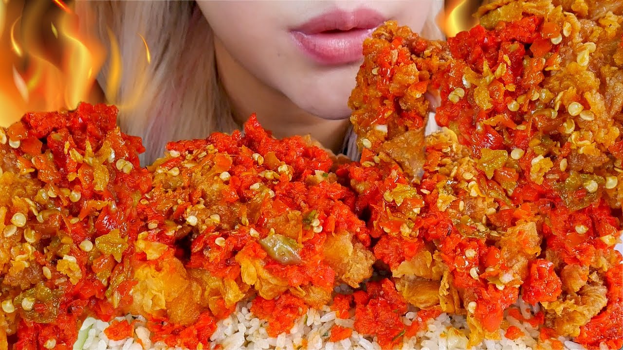 ASMR 🍗💥AYAM GEPREK BENSU NASI DAUN JERUK 🤩 SPICY CRUSHED FRIED CHICKEN LIME LEAVES RICE