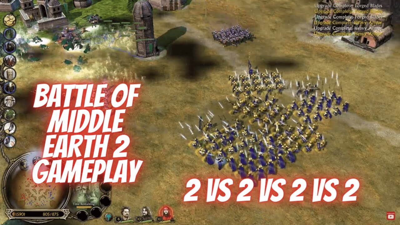 Battle of Middle Earth II Gameplay with Men - 2 vs 2 vs 2 vs 2 (Brutal AI)