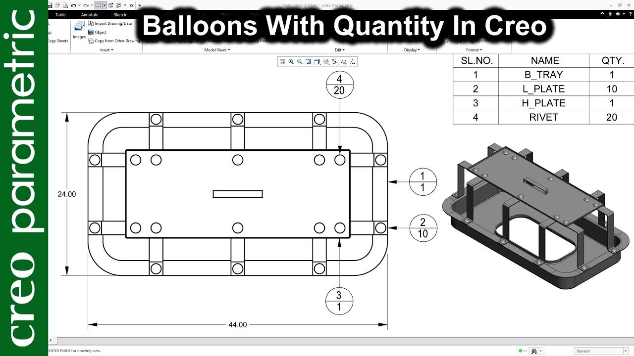Balloons with Quantity for assembly drawing in Creo Parametric