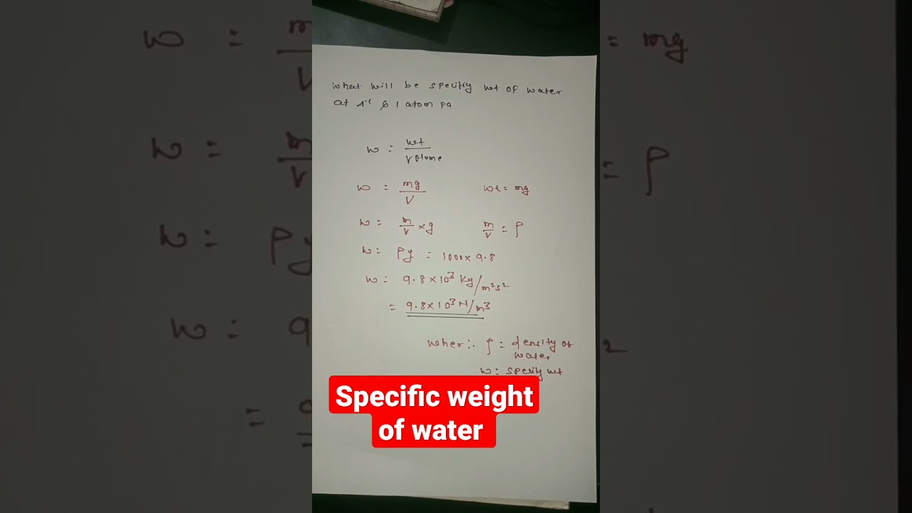 specific weight of water for GATE . IES UPSC SSC JE RRB JE .