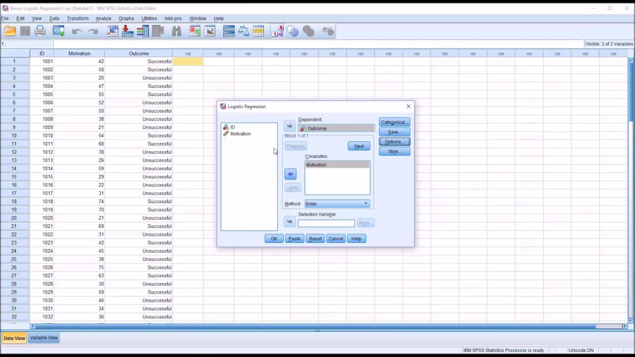 Binary Logisitic Regression in SPSS with One Continuous Predictor Variable