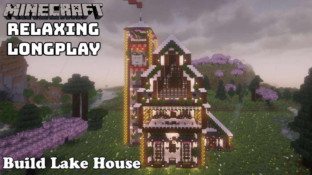 Minecraft Relaxing Longplay - Rainy Build Lake House - Cozy Cottage  No Commentary