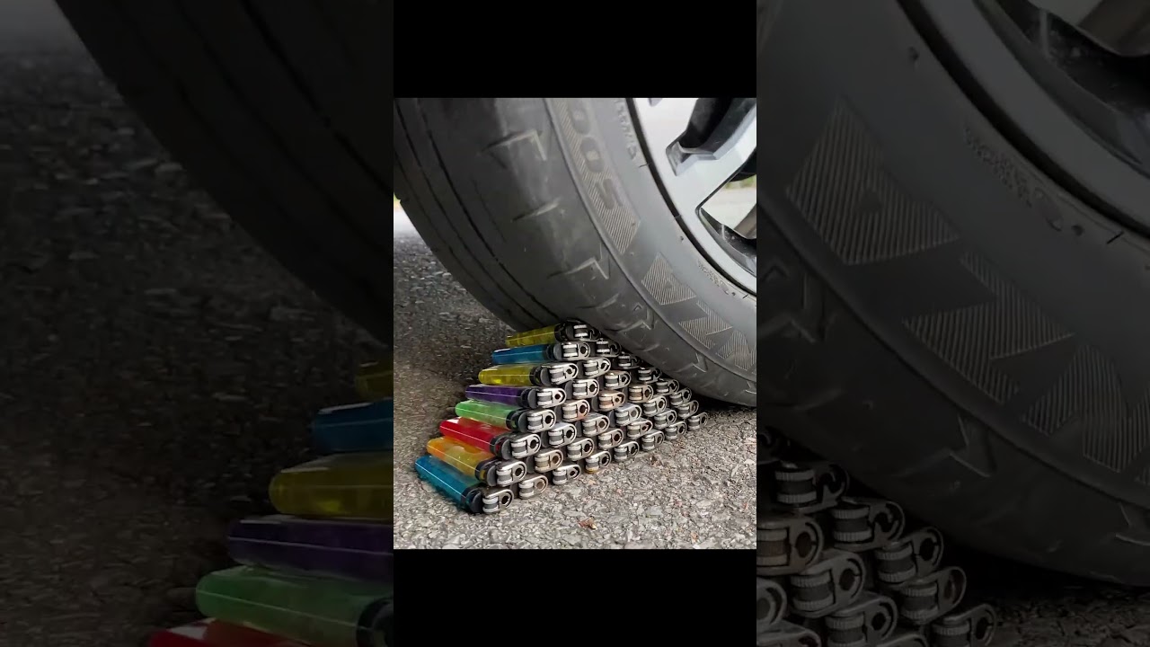 Crushing Crunchy & Soft Things by Car! EXPERIMENT Car vs Lighters cube #shorts