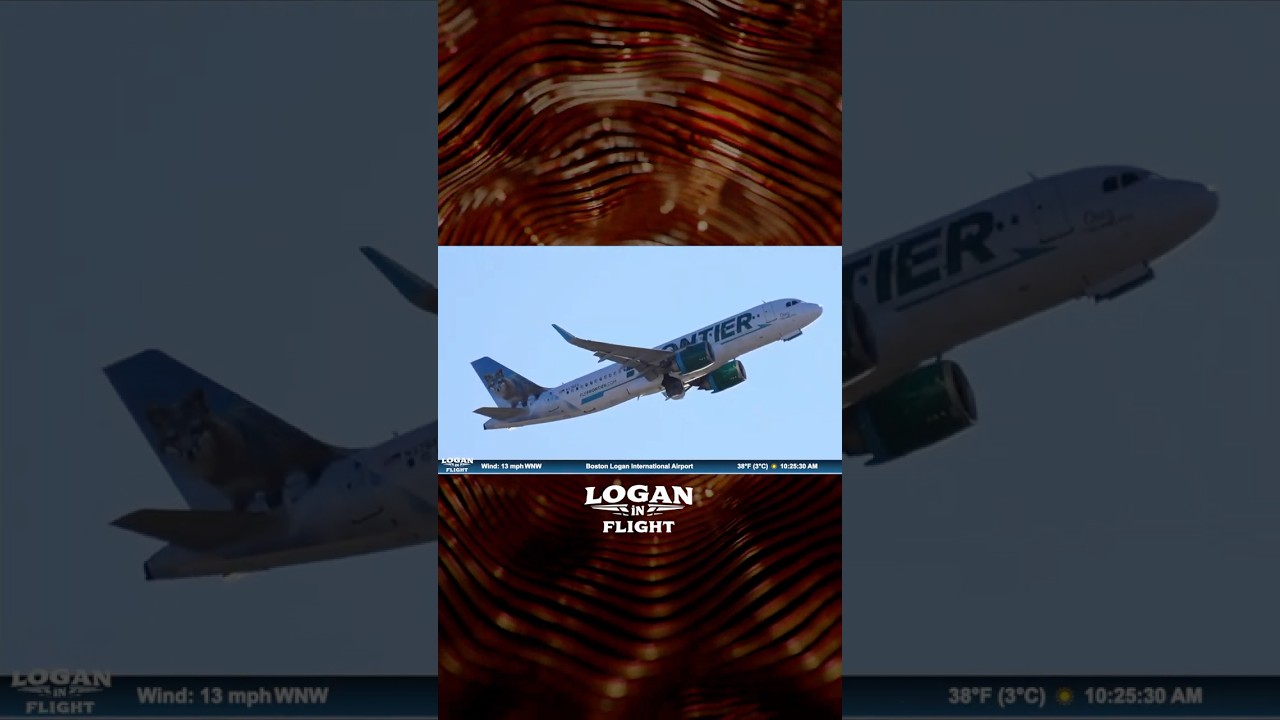 Frontier Airlines Cruz the Island Fox Takeoff Runway 27 Boston Logan