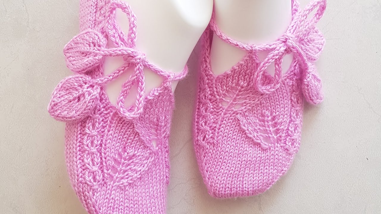 YAPRAK DESENLİ BAĞCIKLI BEŞŞİŞ BABET PATİK YAPILIŞI - KNITTING