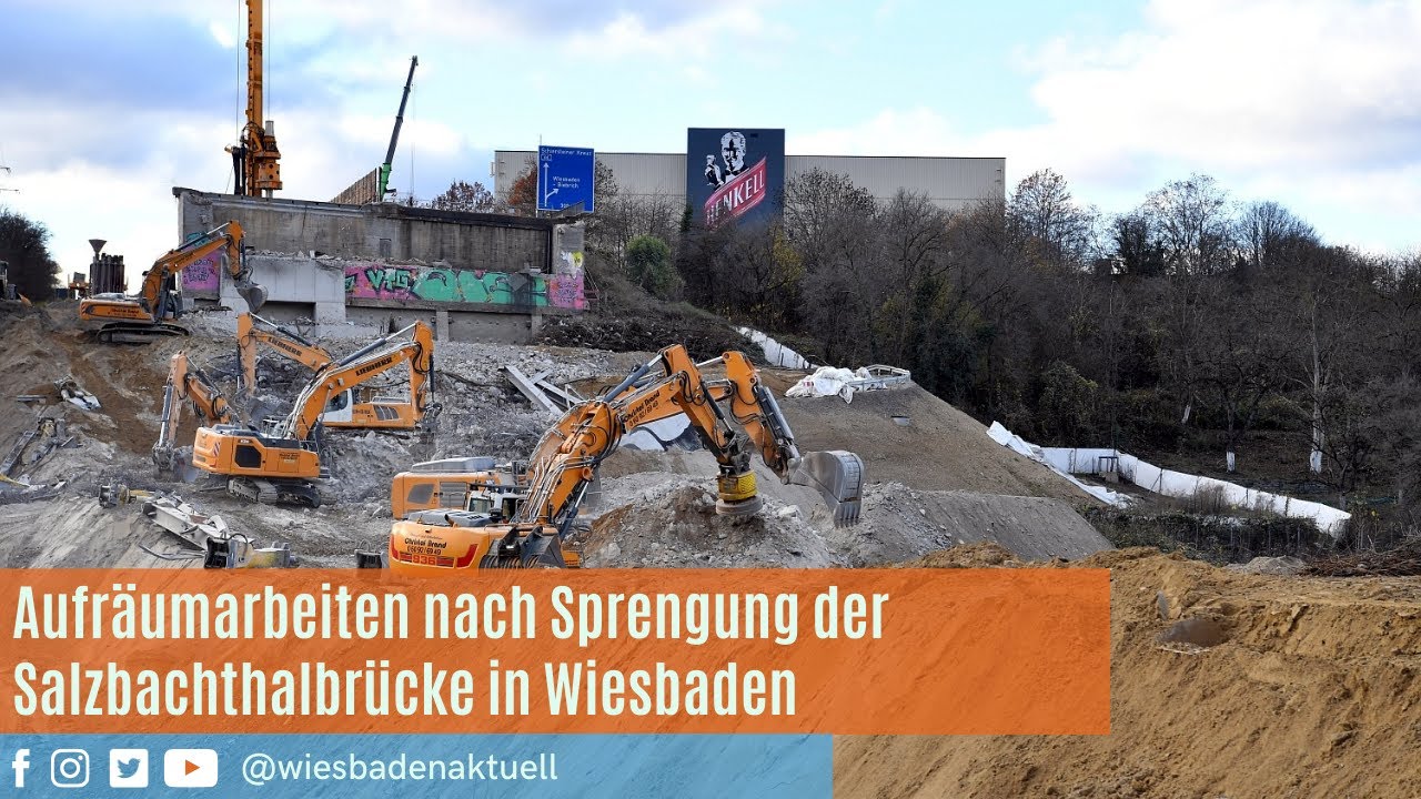 Salzbachthalbrücke - Aufräumarbeiten nach der Sprengung in Wiesbaden am 6. November 2021