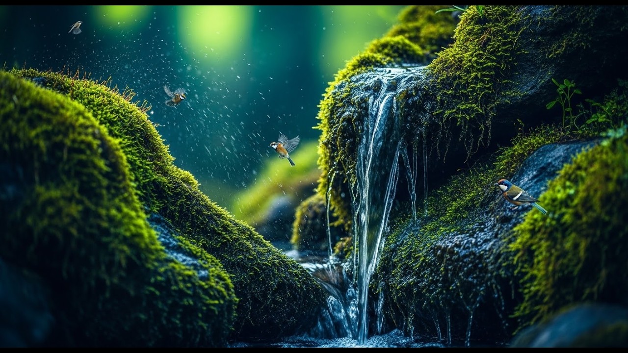 💥🎶 Ancient Mossy Riverbank Ambience | Soft Rainfall & Morning Birdsong for Deep Sleep