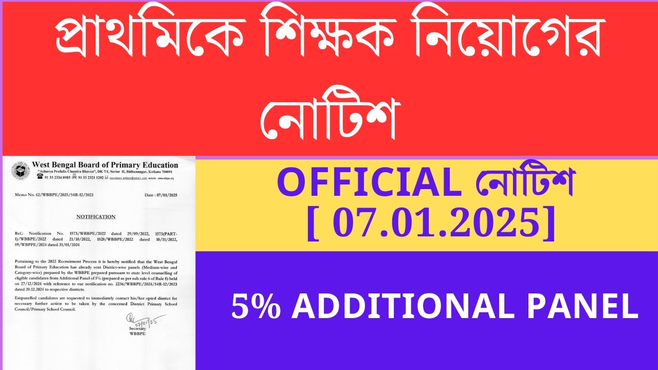 WBBPE New Notification | primary 2022 recruitment process 5% additional panel appointment| primary