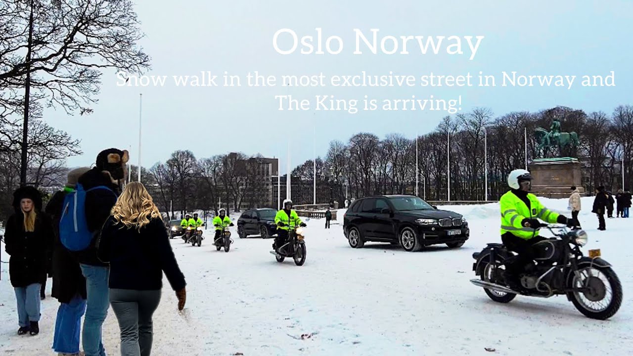 Oslo Norway, Snow Walk In Norway’s Most Exclusive Street And The King Is Arriving!🇳🇴4K/60ftp