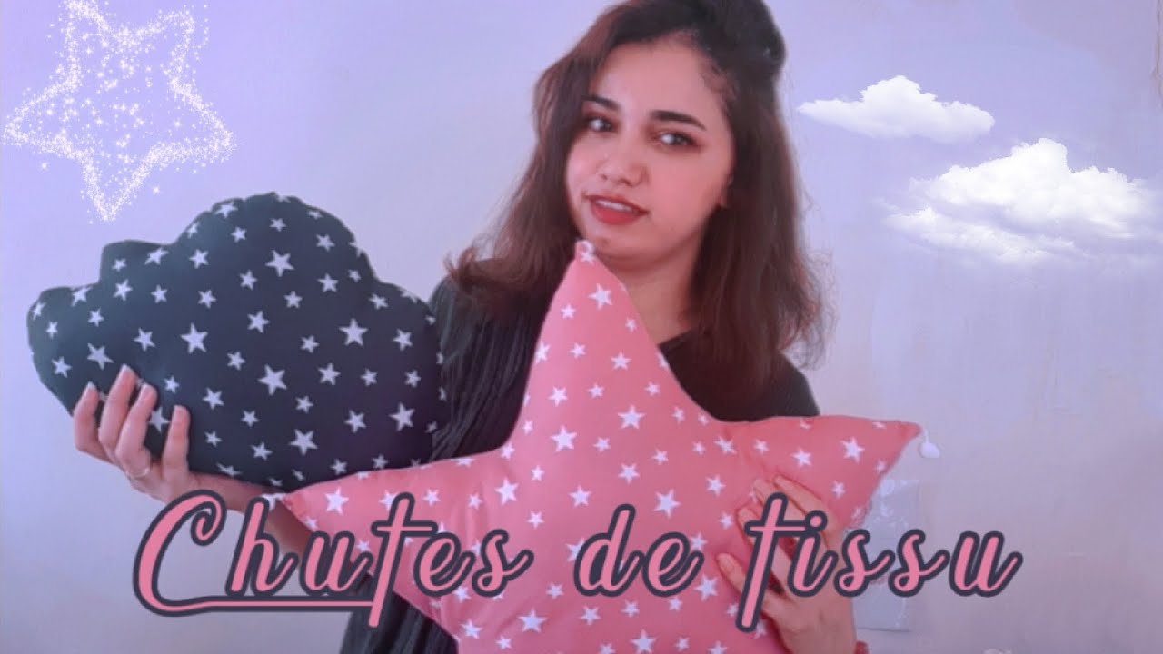 Chutes de tissu ✂🧵couture enfants👶👧👦 les coussins Etoile⭐ , nuage☁ et pompon❤
