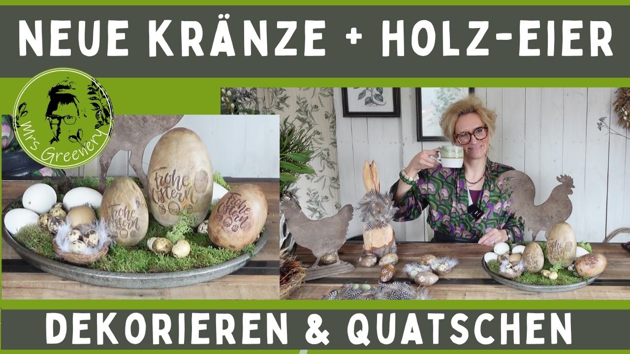Neue Osterdeko: Federkränze + Holz-Eier