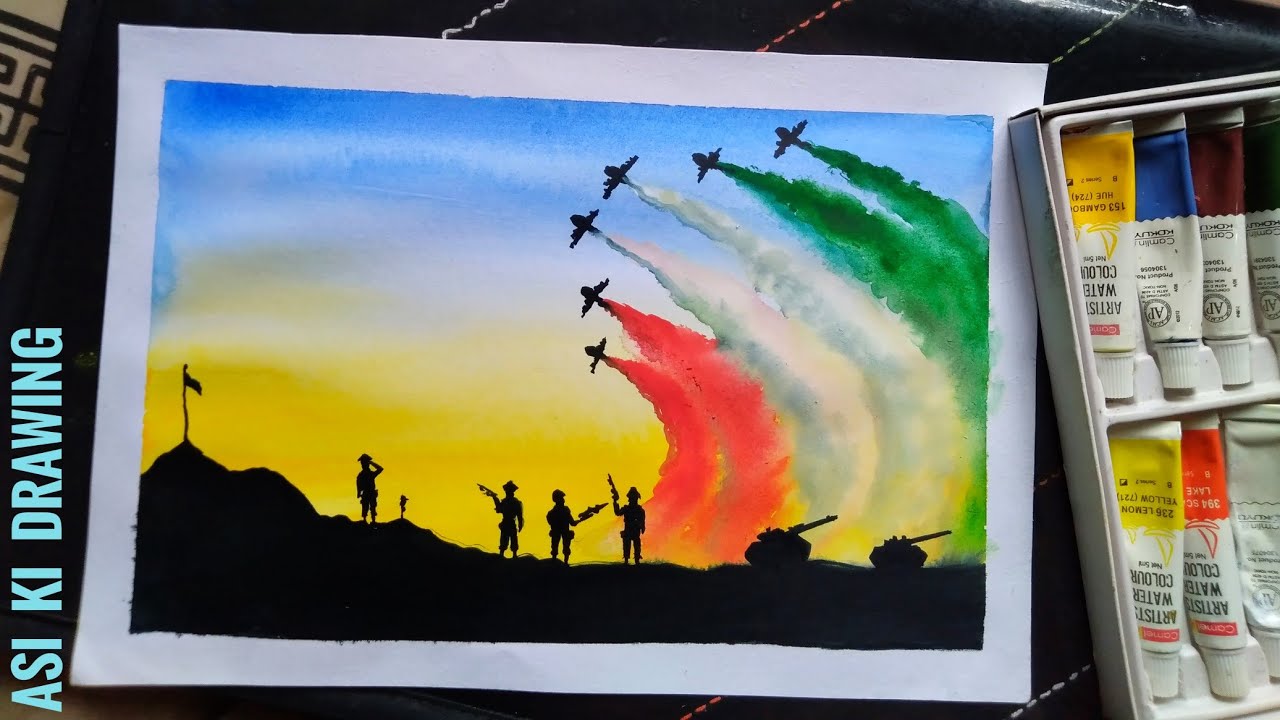 Water colour drawing tutorial || drawing Indian army for beginners || Asi ki drawing