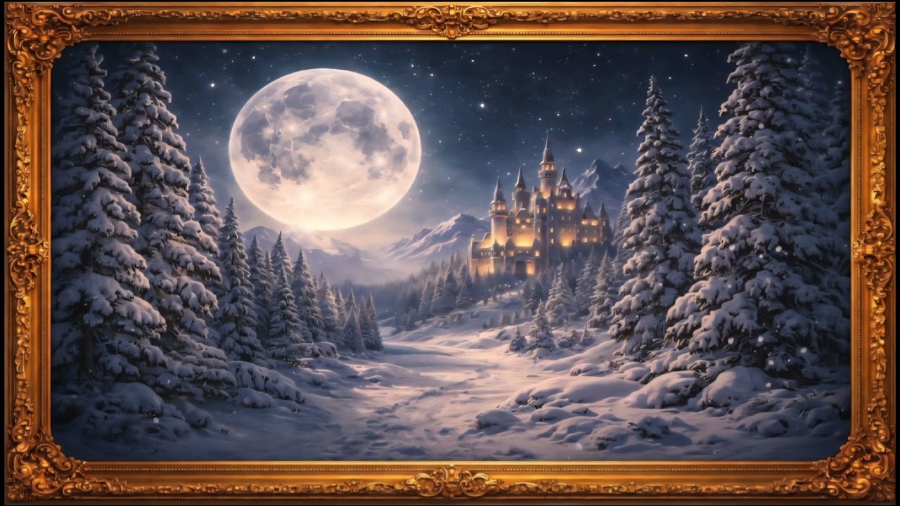 Moonlit Winter Dream | Framed Fantasy Art for Relaxation & Ambient Display (No Music)