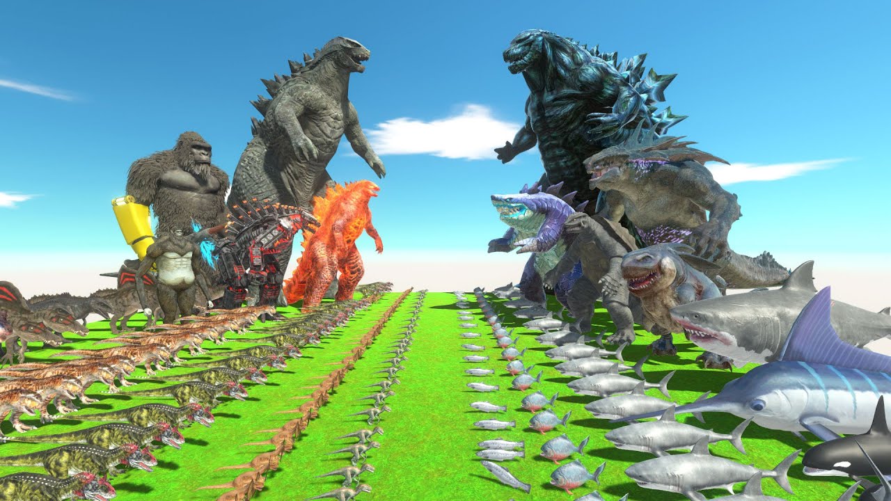Dinosaurs revolt battle with Godzilla 2014 x Kong VS Team Godzilla Earth + Megalodon Godzilla Shark