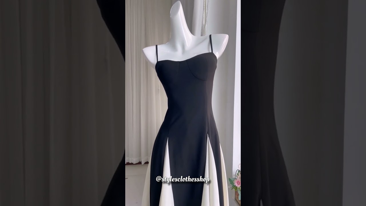 Elegant Black and White Contrast Midi Dress – Timeless Sophistication