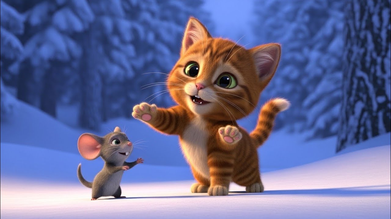 Cute Winter Friendship – Cat and Mouse Cartoon