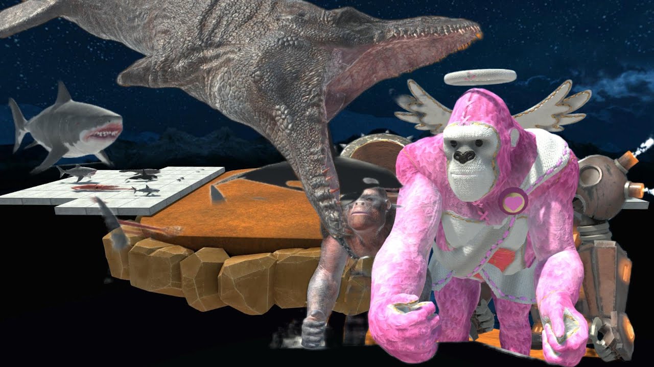 Pink Gorilla vs Giant Sea Monster - Animal Revolt Battle Simulator
