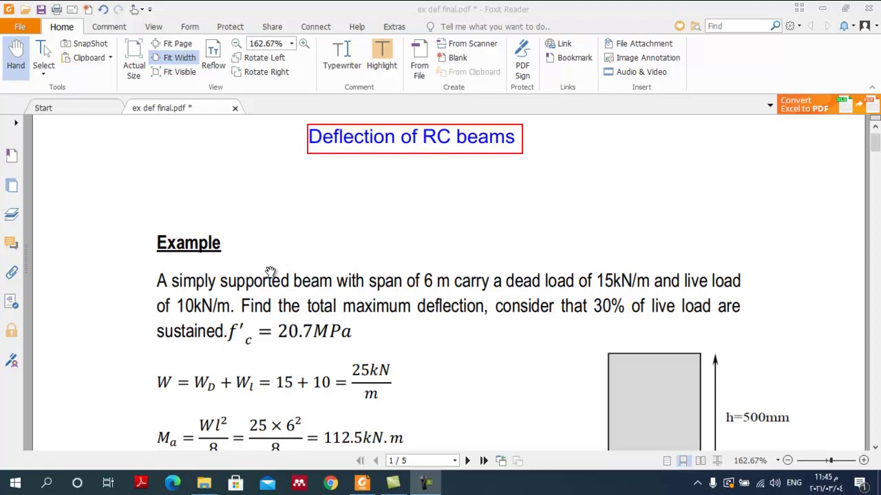 Deflection of Reinforced concrete beams (3 examples)