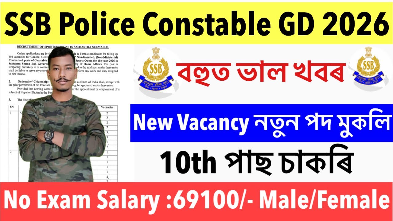 ✅Good News🔥SSB Constable GD Recruitment 2026- Notification Out 10th Pass Jobs No Exam Latest Update😯