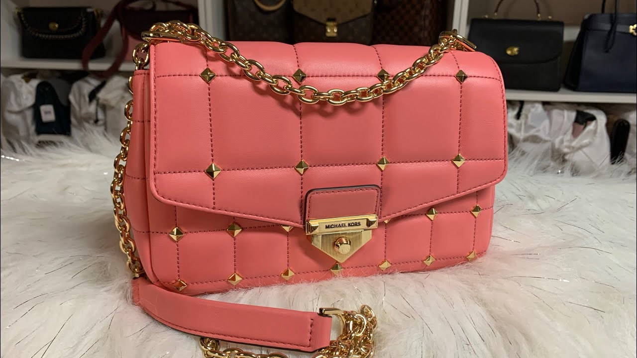 MICHAEL KORS SOHO LARGE STUDDED QUILTED LEATHER SHOULDER BAG IN TEA ROSE UNBOXING