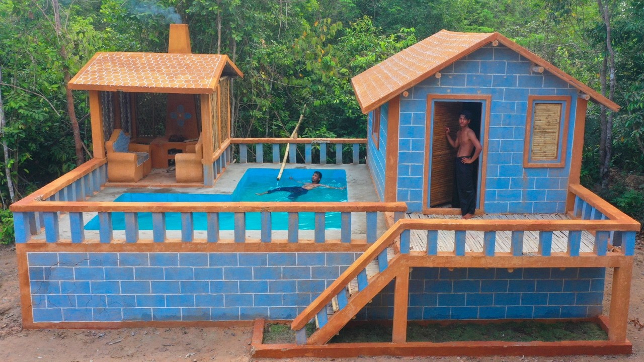 [ Full Video ] 90 Days Building A Modern Mud House Using Primitive Tools With Swimming Pool