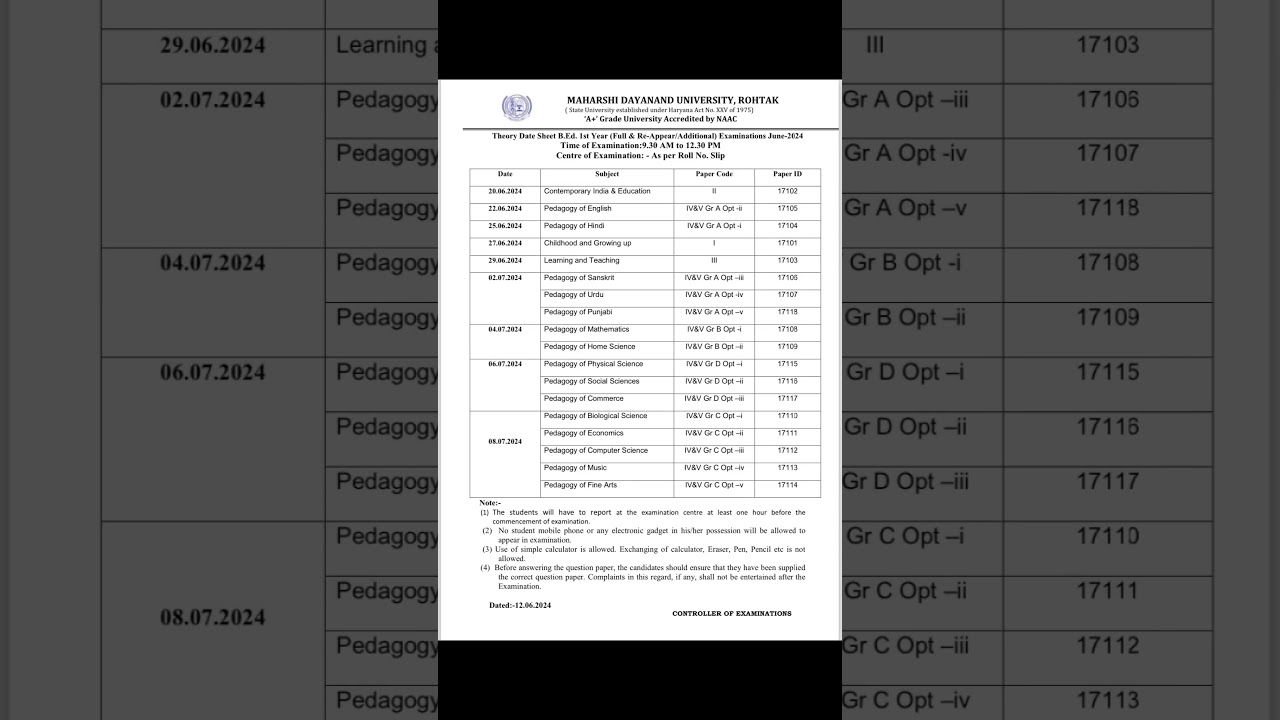 B.Ed 1st year Datesheet || MDU Datesheet || MDU DATESHEET 2024 || Naveen Dahiya
