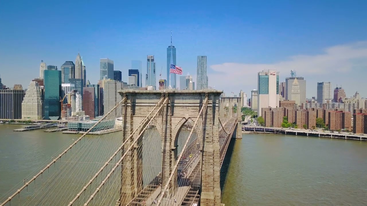 Aerial Drone View of New York Brooklyn Bridge | 4K Drone Footage
