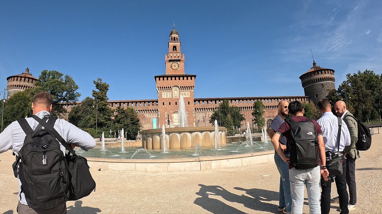 Casual day stroll and relaxing espresso at Sforza Castle in Milan
