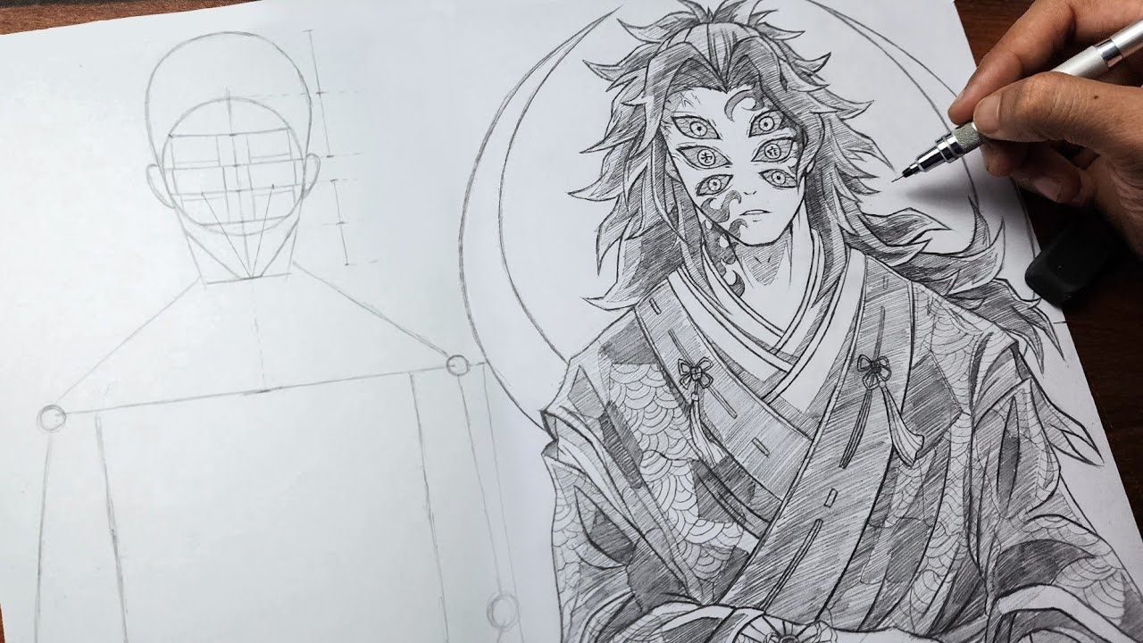 Kokushibo Drawing Tutorial For Beginners | Full Anatomy | Demon Slayer