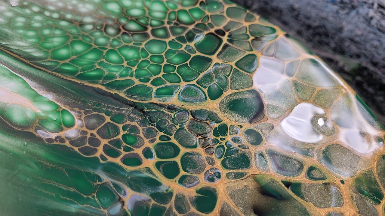 72. Greens, Black and Gold SheleeArt Bloom Technique - Acrylic Pouring - Fluid Art