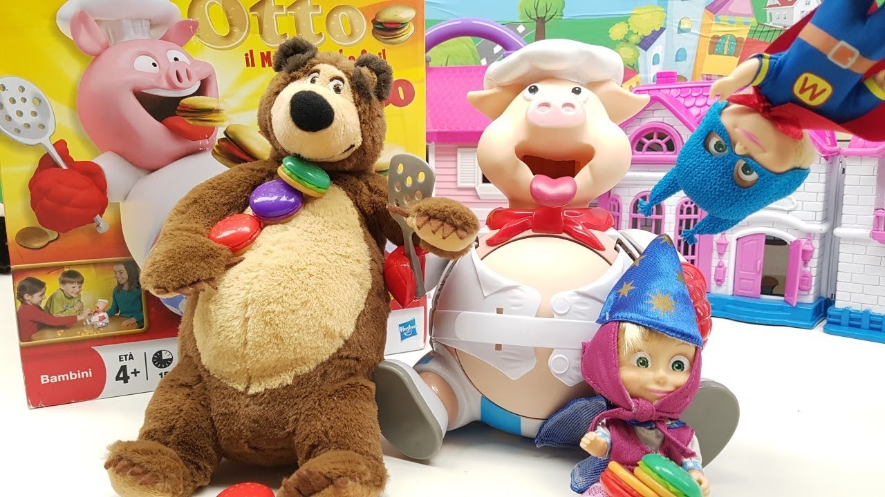 SUPER MASHA  e ORSO sfidano OTTO il MAILOTTO - occhio alla PANCIA CHE SCOPPIA