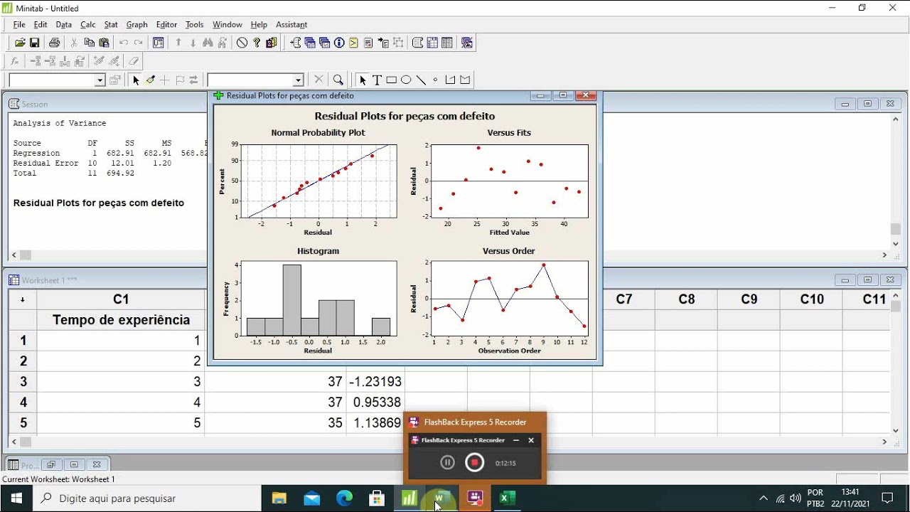 exemplo correlação e regressão, MINITAB 16