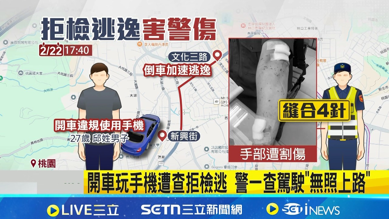無照上路心虛! 駕駛無視警攔車驚悚拖行 警傷縫4針 狡猾駕駛市區逃竄! 警趁紅燈