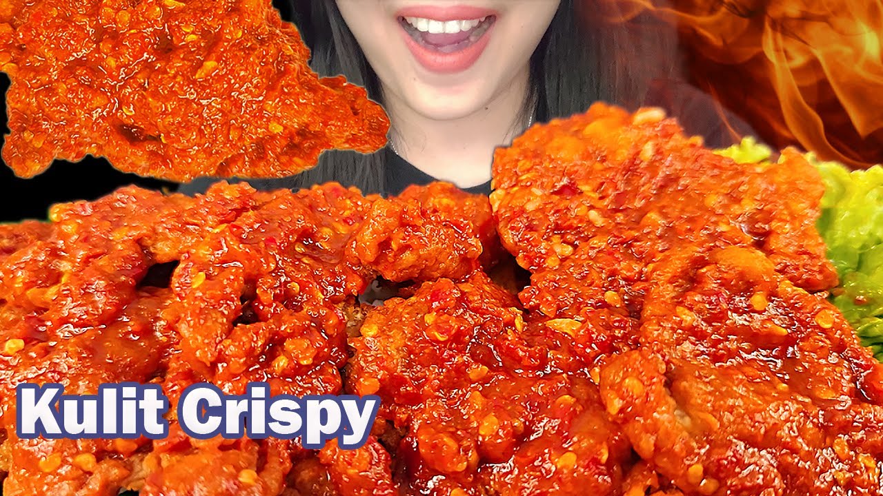 ASMR KULIT AYAM CRISPY PEDAS SAMBAL MERCON | ASMR MUKBANG INDONESIA