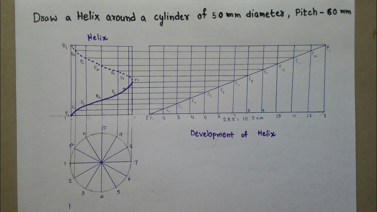 Helix Drawing | Engineering Drawing | Step by Step | Easy Method