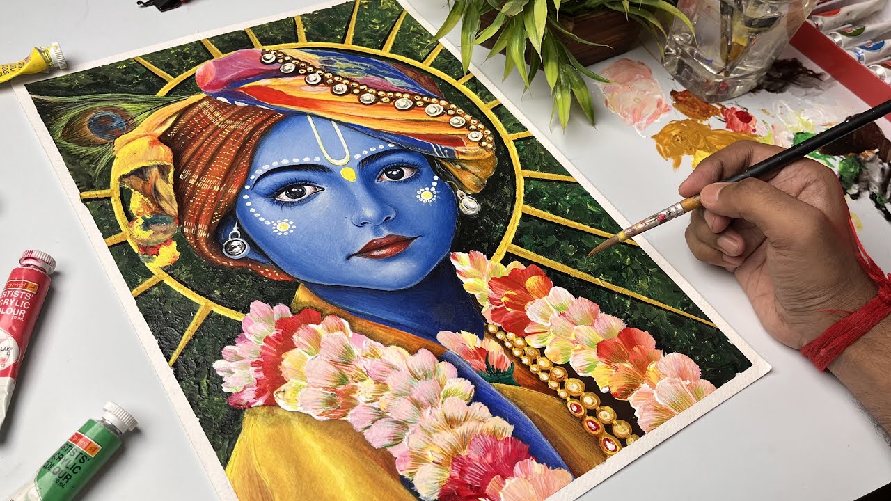 Krishna Drawing,  Acrylic painting,  Timelapse
