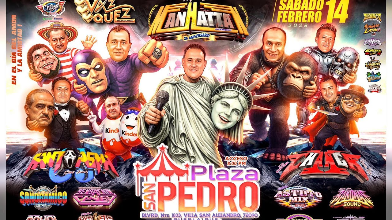 INVITACIÓN 14 DE FEBRERO ANIVERSARIO SONIDO MANHATTAN | Plaza San Pedro Puebla 