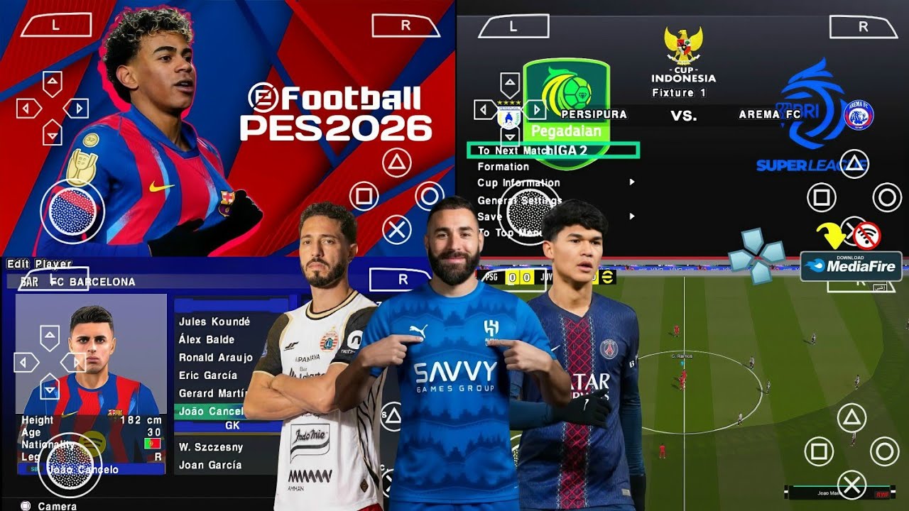 eFootball PES 2026 PPSSPP Android Offline Full Update UCL & League Kits 25/26 Season 4k Graphics