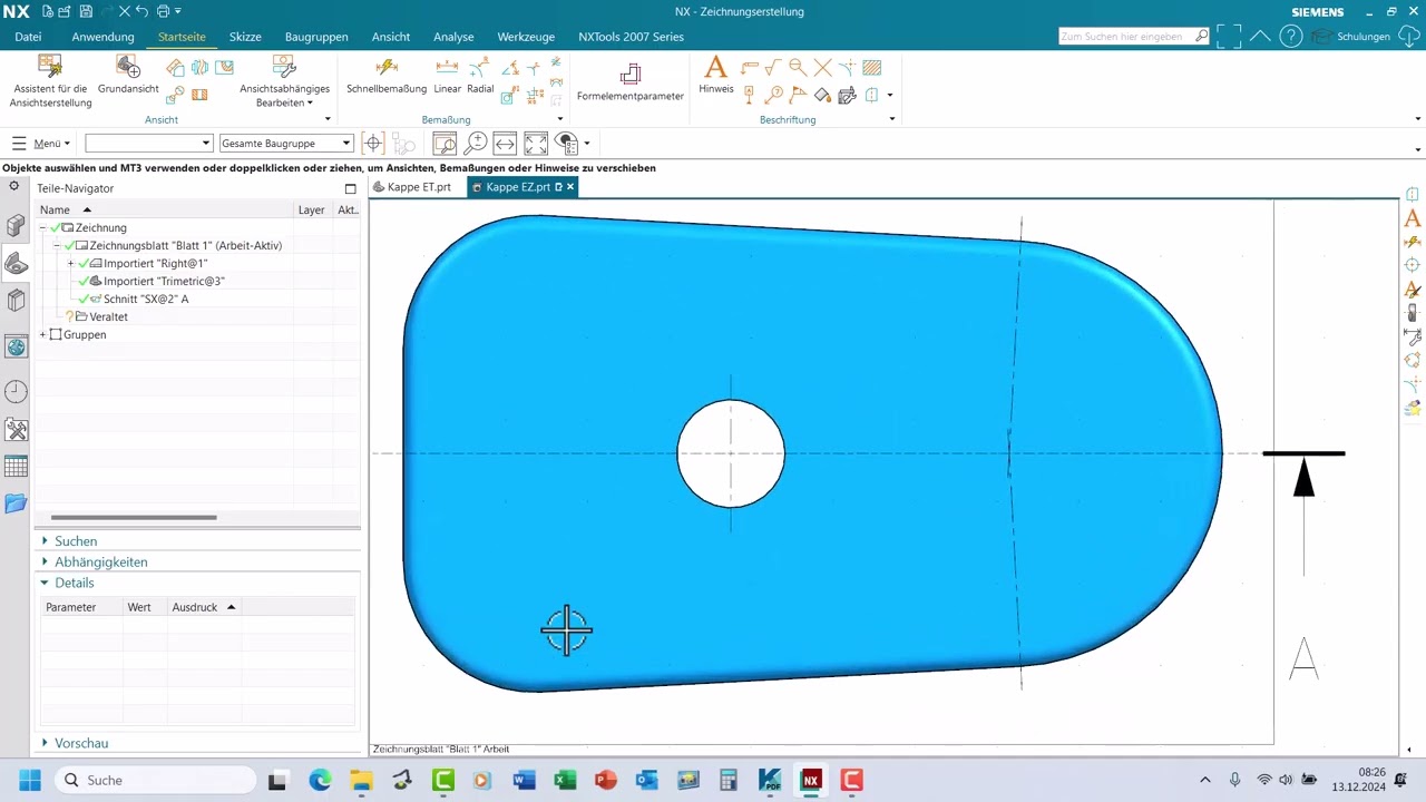 CAD NX Anwendungen Axt Zeichnung Kappe