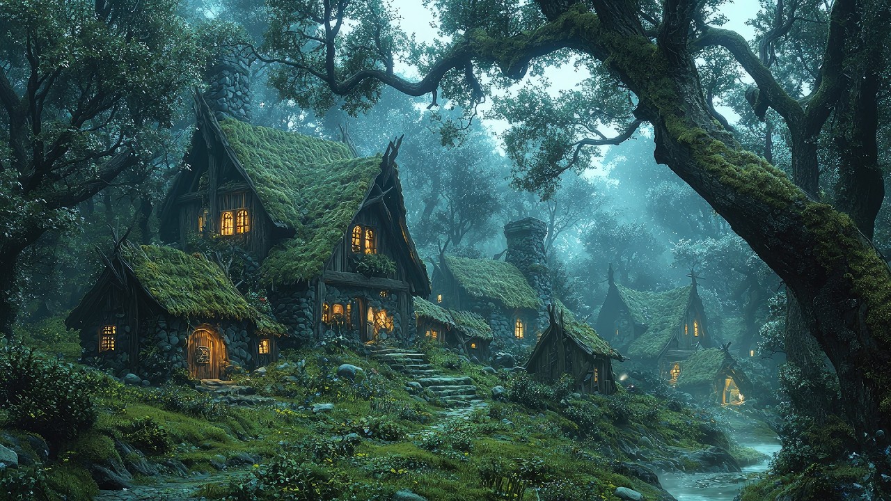 Soothing Celtic Medieval Soundscape | Quiet Stone and Wood Homes in a Mystic Forest