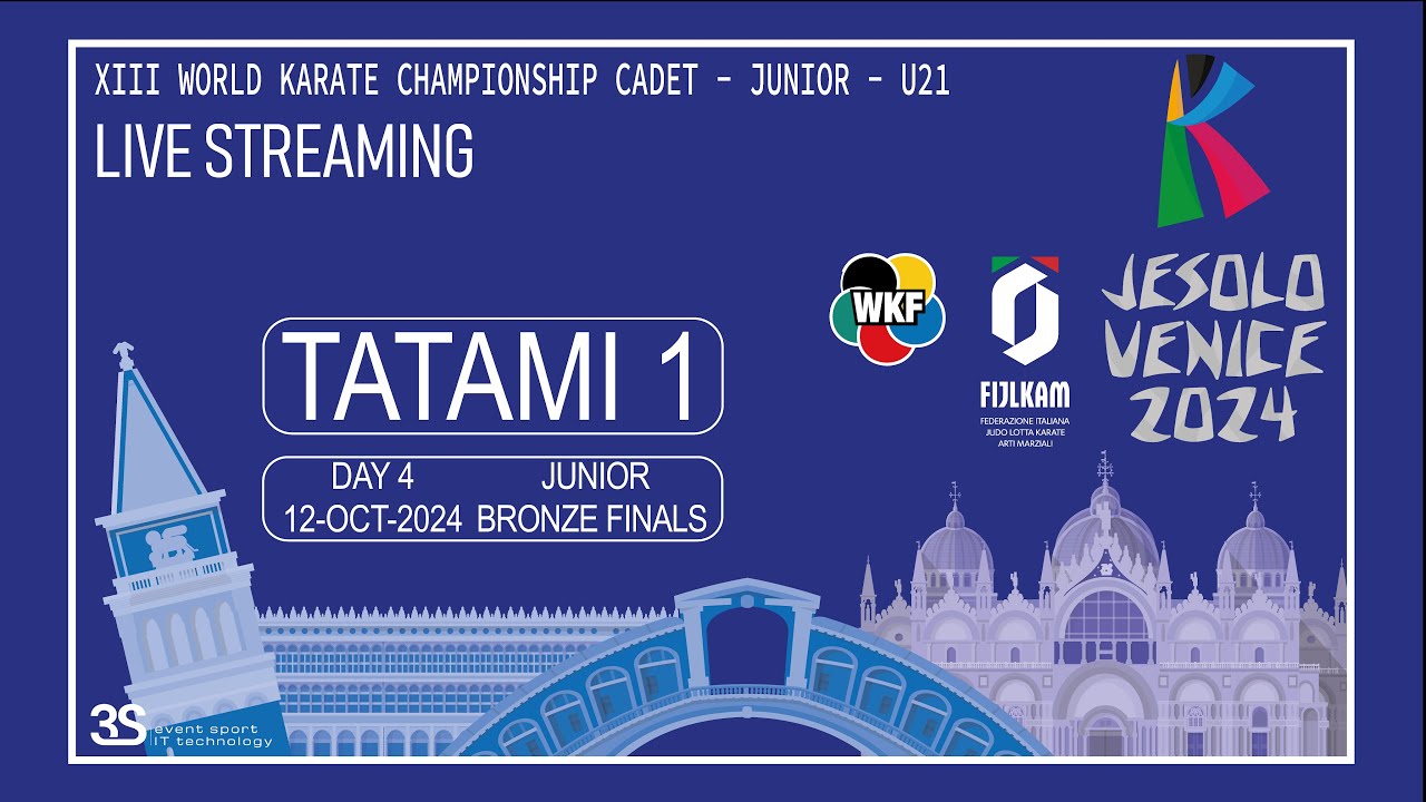 Day4 - tatami1 - JUNIOR BRONZE MEDAL FINALS - WKF Cadet, Junior and U21 World Championships 2024