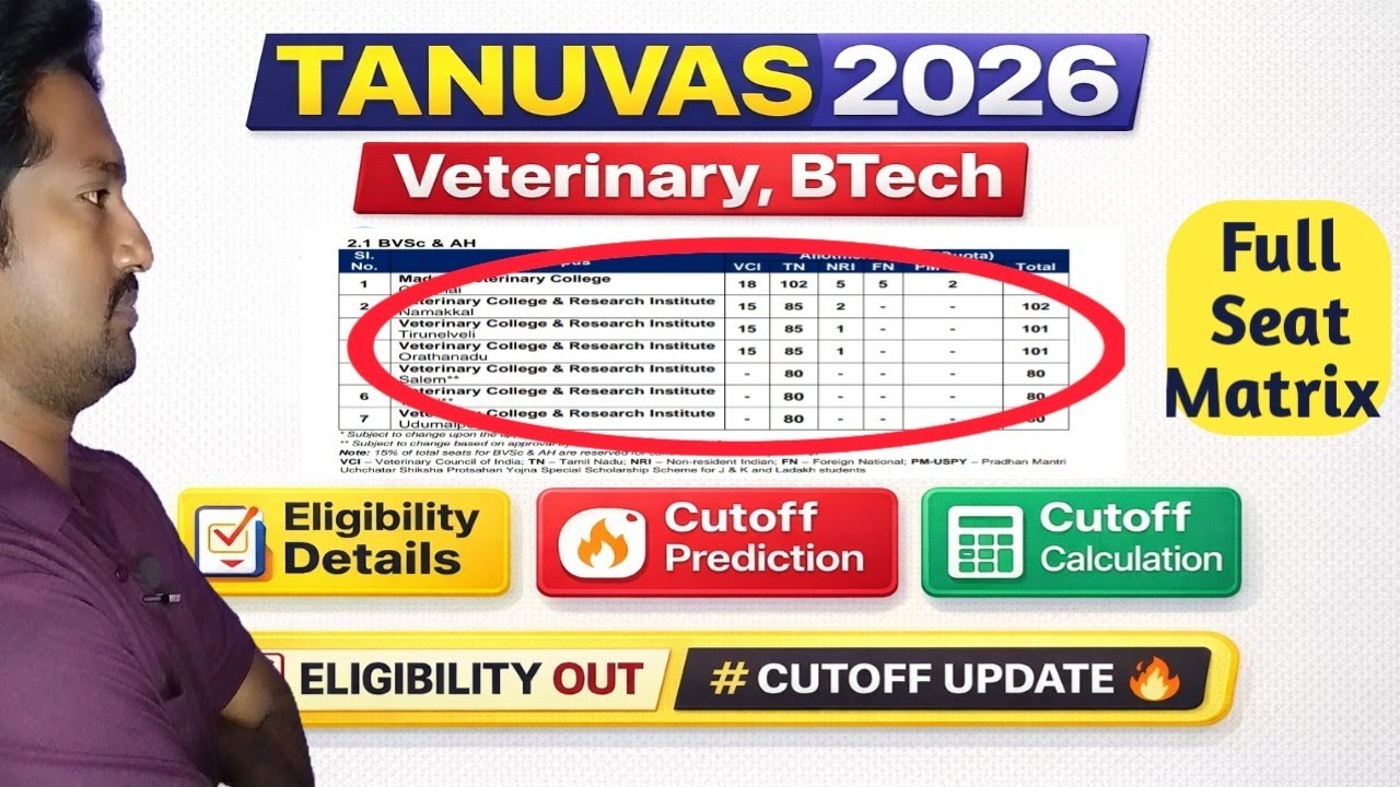 TANUVAS 2026 Admission 😳 BVSc & AH + B.Tech Seats, Eligibility & Cutoff Prediction & Calculation 
