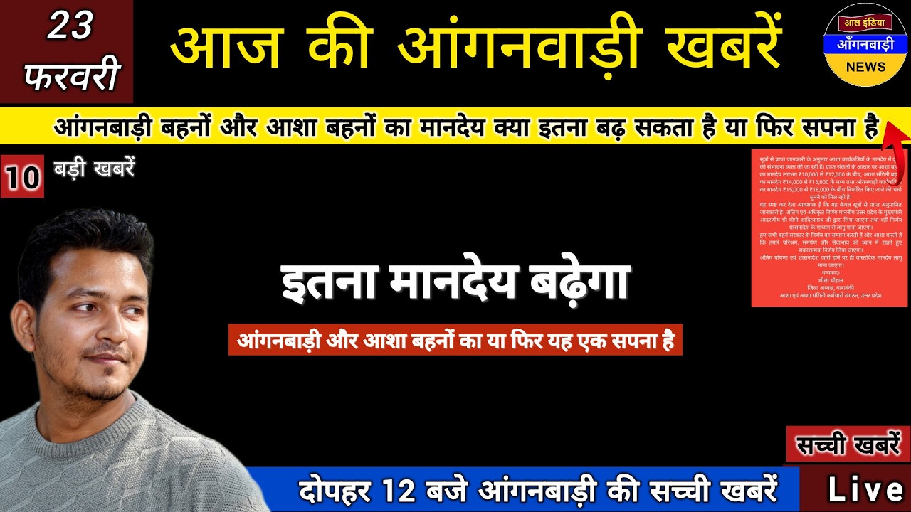 आंगनबाड़ी और आशा बहनों का इतना मानदेय बढ़ेगा या फिर सपना है / आज दोपहर की आंगनबाड़ी खबरें